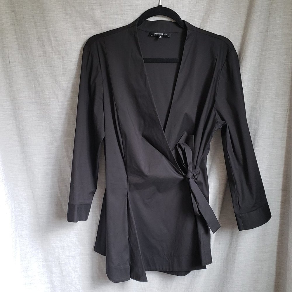 LAFAYETTE 148 - Black Long Sleeve Wrap Shirt